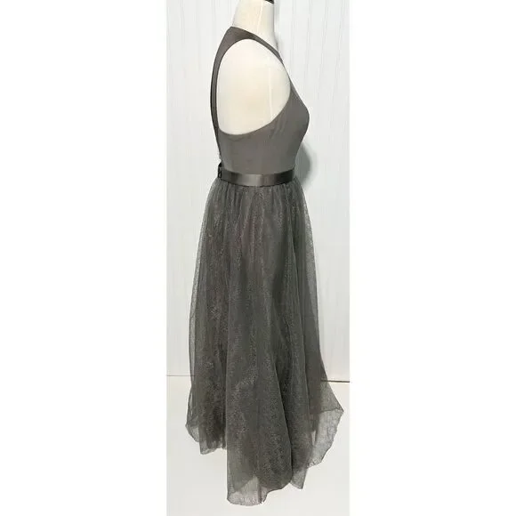 WHITE by Vera Wang Halter Neck Gown Prom Bridesmaid Dress Charcoal Gray  Size 4